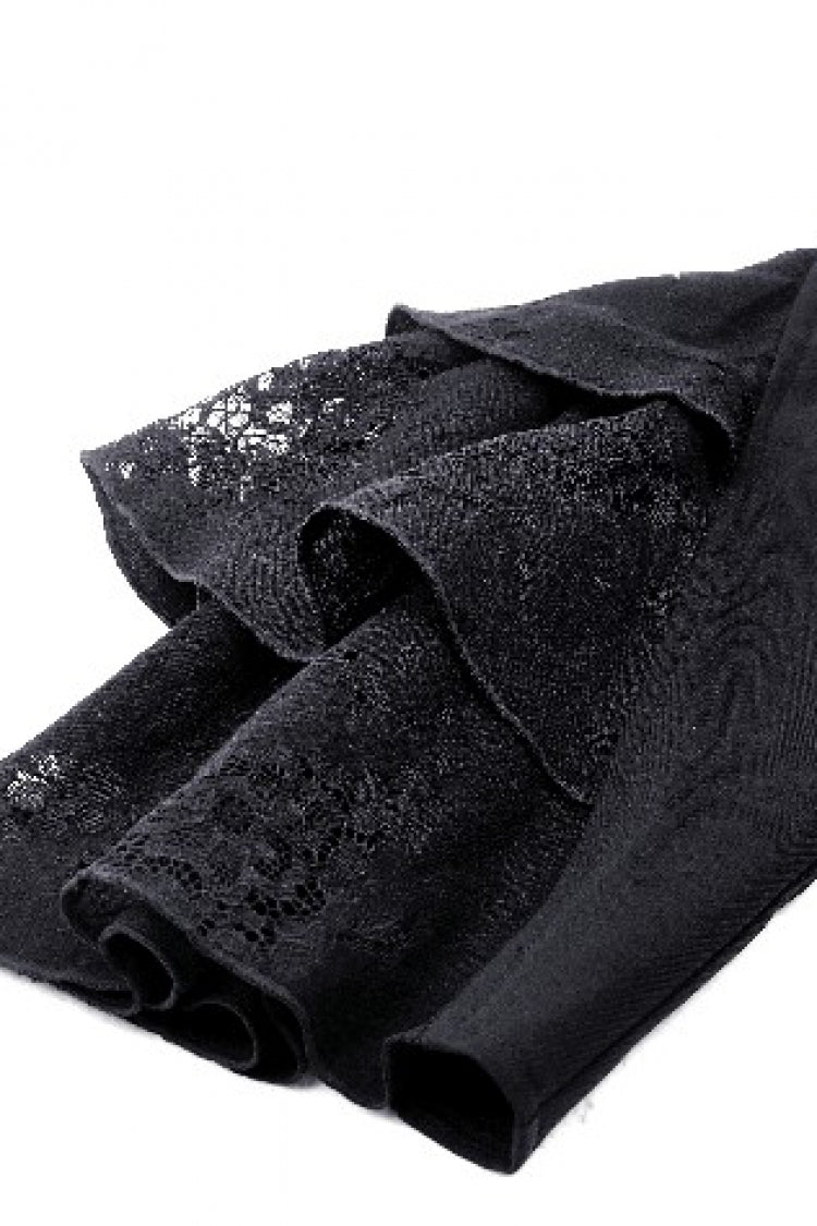 Black Lace Stand Collar Multi-Layered Ruffled Long Flared Sleeves Women's Gothic Blouse