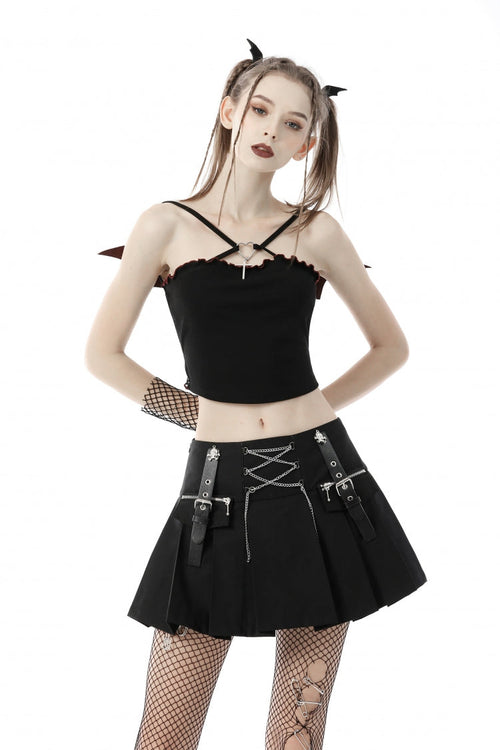 Black Cross Lace-Up Bat Wings Backless Women's Punk Rock Crop Top