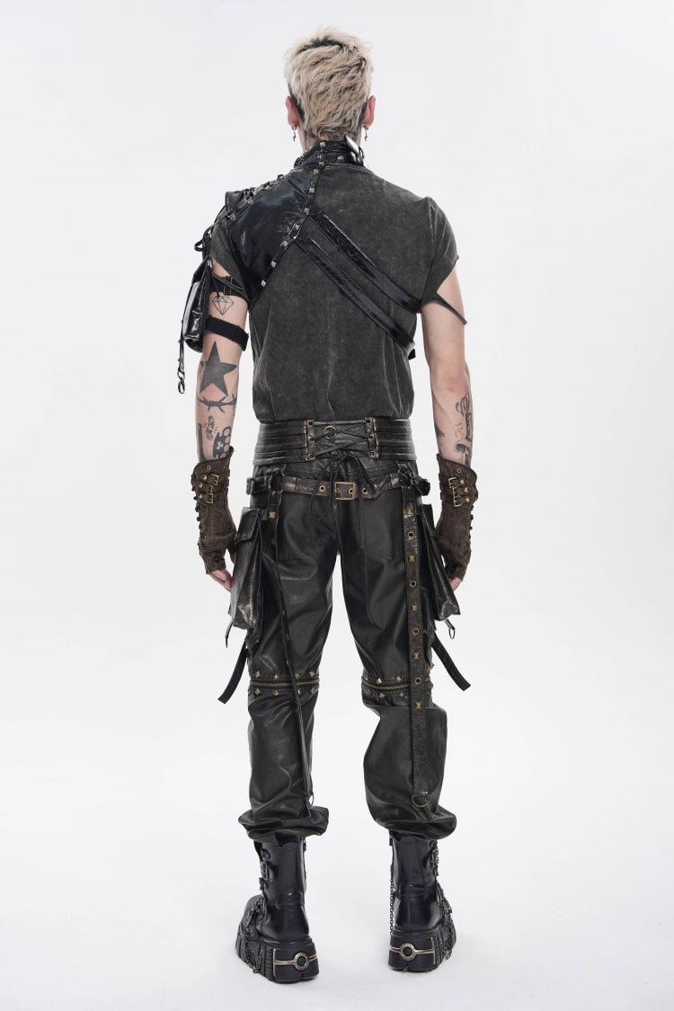 Black Lace-Up Slim Asymmetric Buckled Eyelet Men's Punk Cool Accessory Body Harness