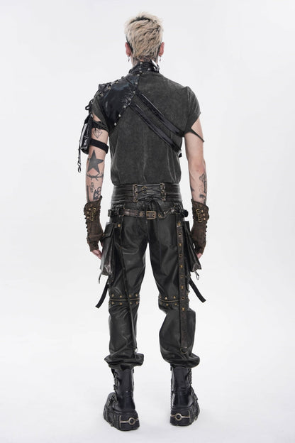 Black Lace-Up Slim Asymmetric Buckled Eyelet Men's Punk Cool Accessory Body Harness