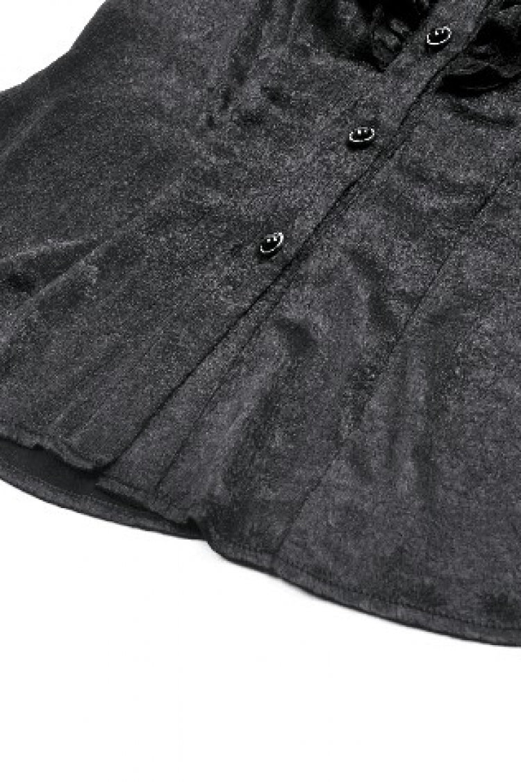 Black Long Lantern Sleeves Ruffled Spliced Lace Women's Gothic Blouse