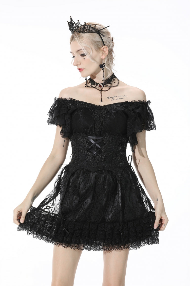 Black Floral Embroidered Lace-Up Strappy Women's Gothic Gorgeous Corset