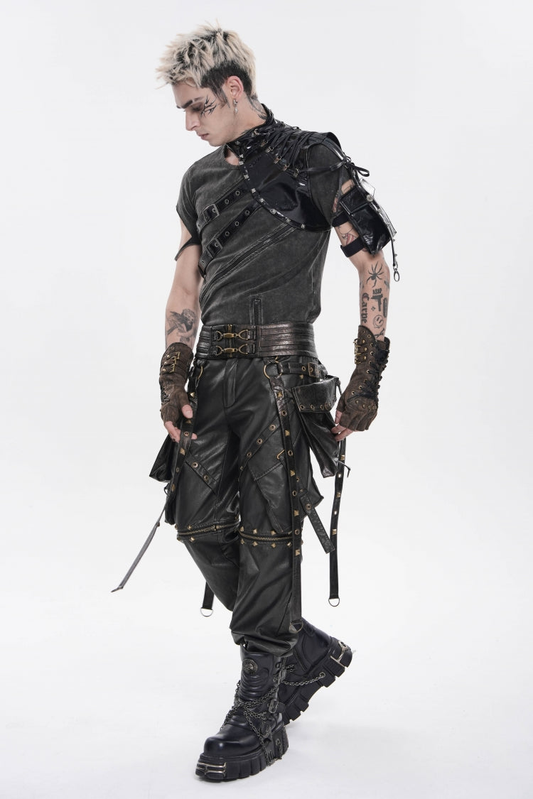 Black Lace-Up Slim Asymmetric Buckled Eyelet Men's Punk Cool Accessory Body Harness