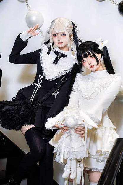 Black Long Sleeves Ruffle Lace-Up Sweet Handsome Lolita Dress