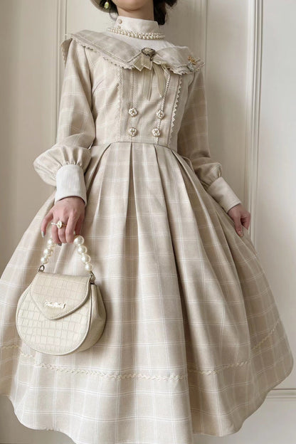 Apricot [Fontainebleau] Long Sleeves Plaid Print Bowknot Elegant Sweet Lolita Dress