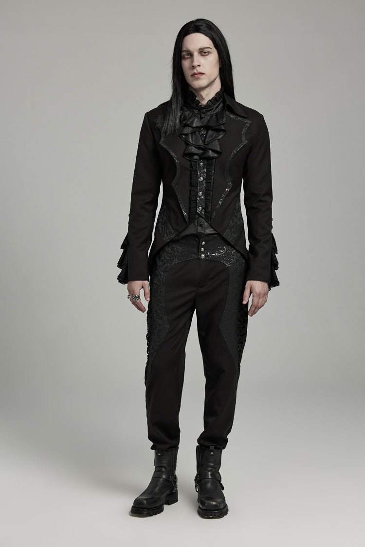Black Bat Collar Ruffle Men's Swallow-tailed Gothic Coat