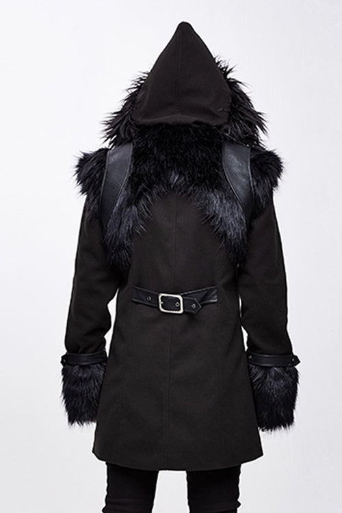 Black Cape Collar Punk Long Mens Coat With Fur