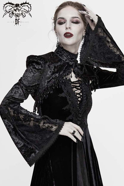Black Lace Velvet Bubble Trumpet Sleeve Women's Gothic Small Shawl