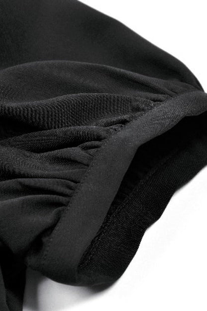Black Multi-Layered Deep V Collar Pleated Short Puff Sleeves Lace-Up Gothic Blouse