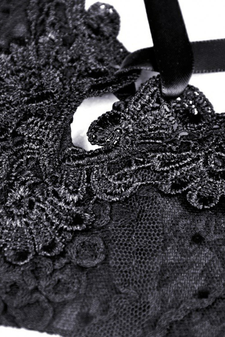 Black Floral Embroidered Lace-Up Strappy Women's Gothic Gorgeous Corset