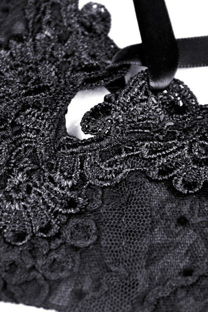 Black Floral Embroidered Lace-Up Strappy Women's Gothic Gorgeous Corset