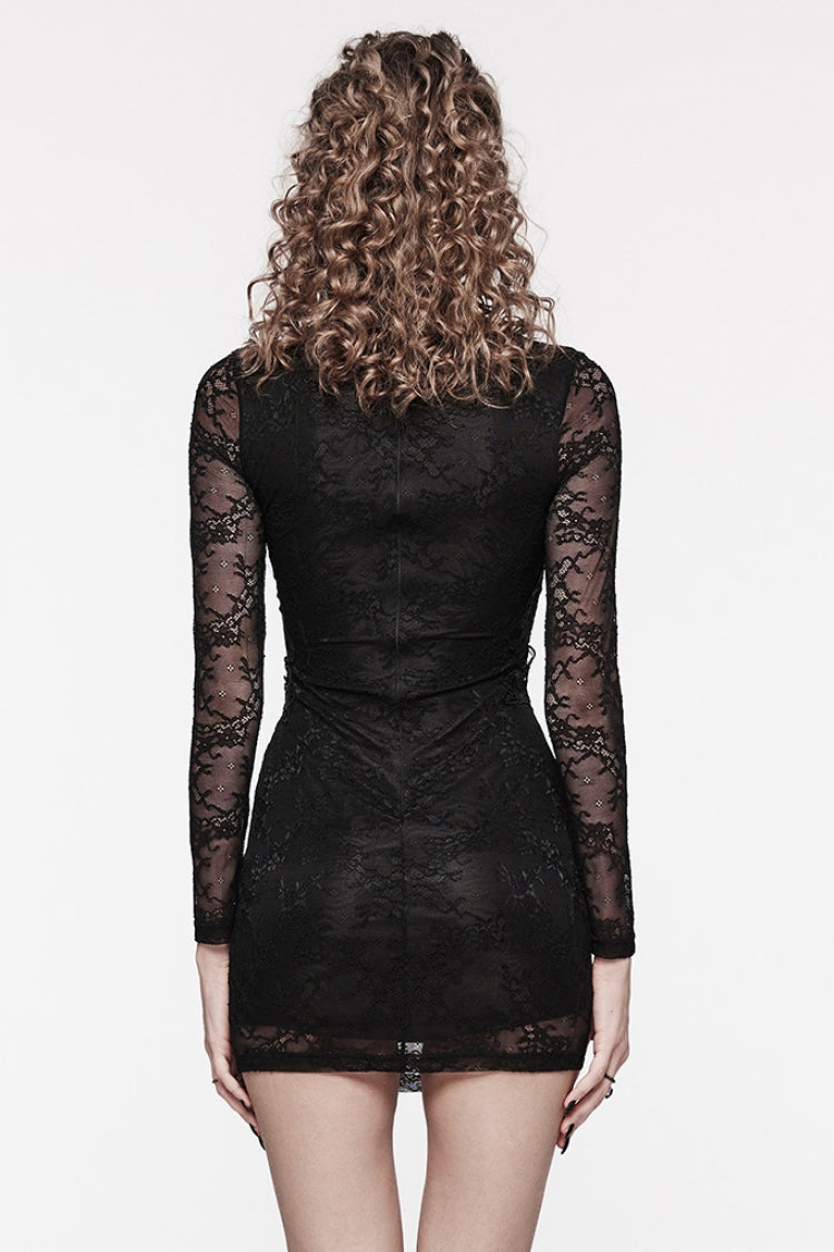 Black Floral Embroidery Lace Women's Gothic Dress