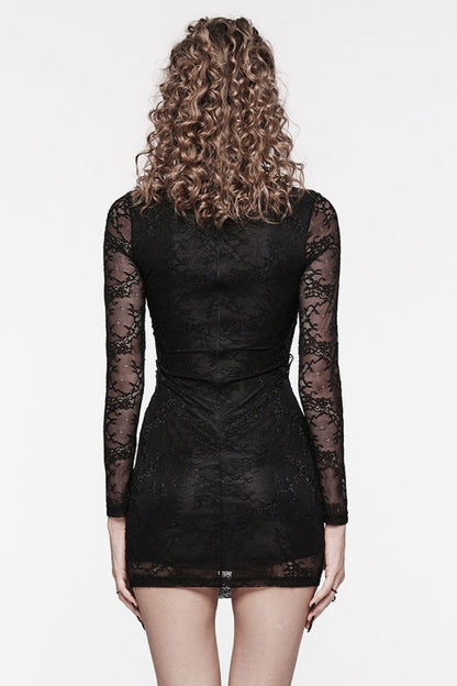 Black Floral Embroidery Lace Women's Gothic Dress