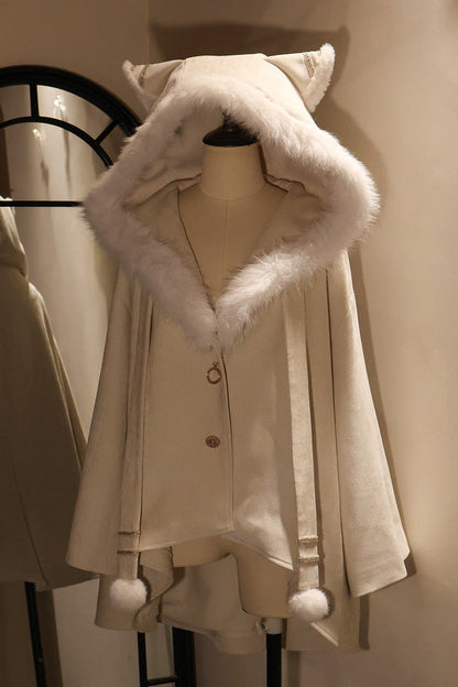 Beige [Clock of Reincarnation Cycles] Cat Ears Magic Hooded Sweet Lolita Coat Cloak