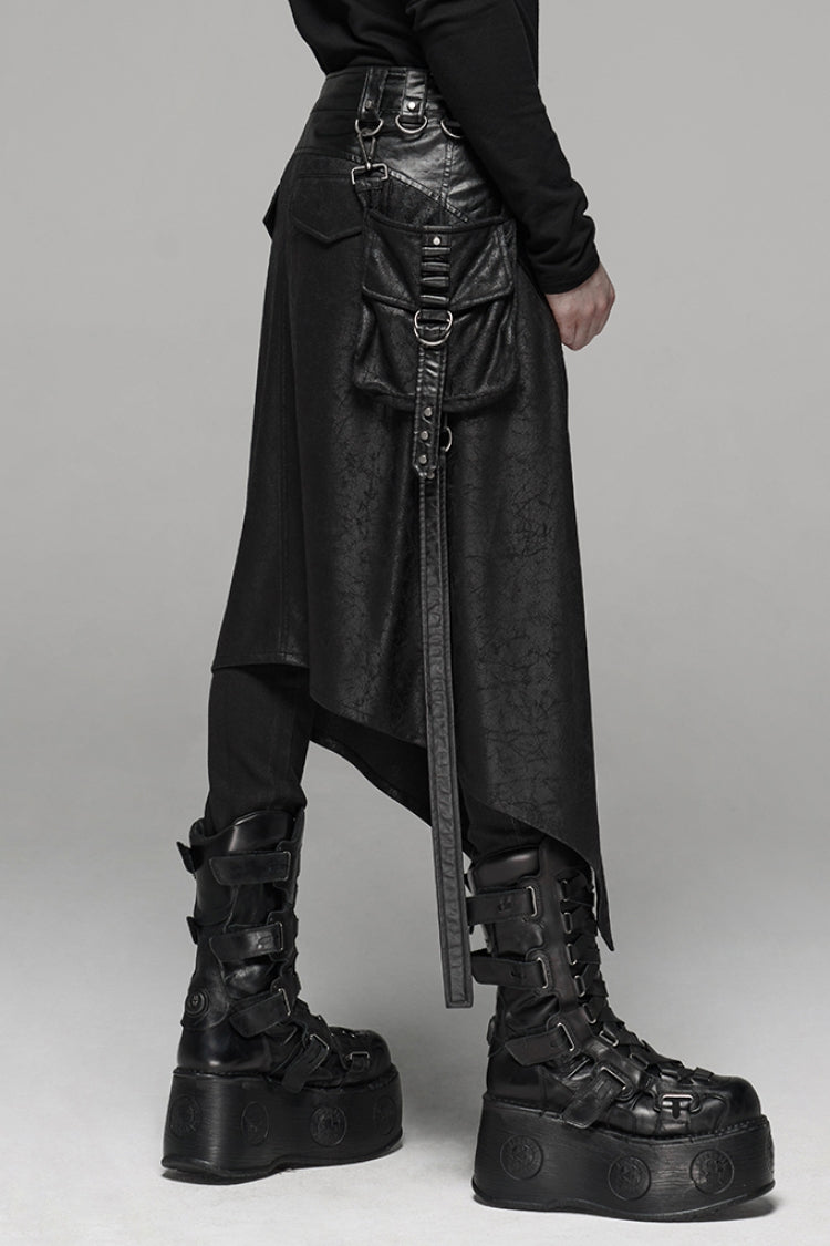 Black Double Layer Metal Buckle Belt Men's Steampunk Skirt