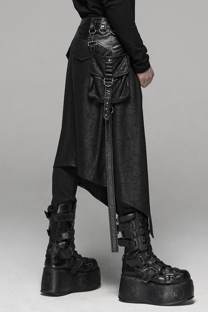 Black Double Layer Metal Buckle Belt Men's Steampunk Skirt
