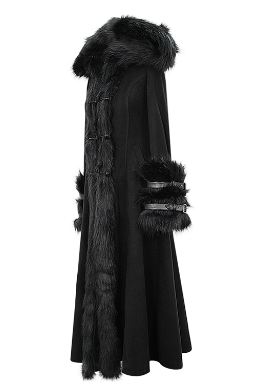 Black Gothic Double Faced Woolen Hooded Long Sexy Women Coat