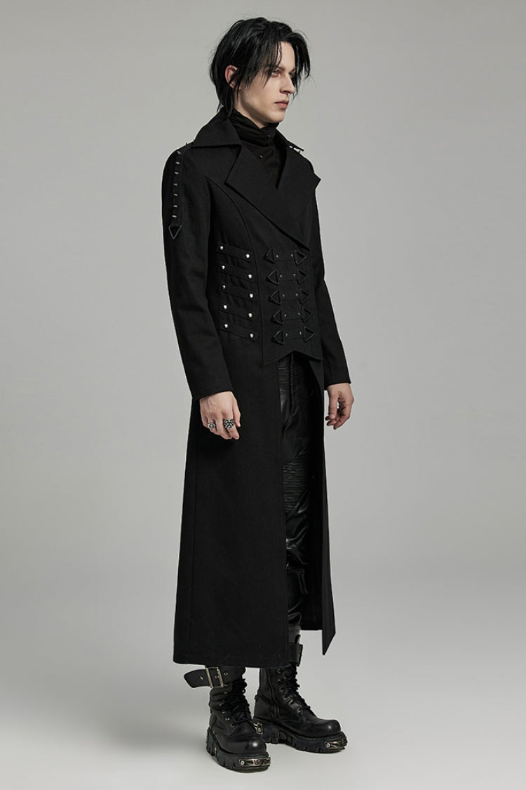 Black Lapel Collar Slim Studded Men's Punk Coat