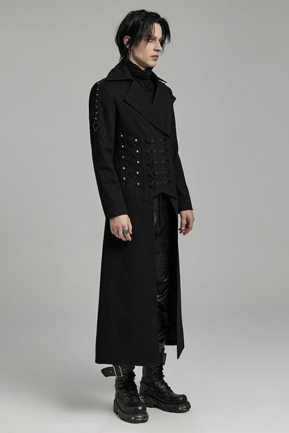 Black Lapel Collar Slim Studded Men's Punk Coat