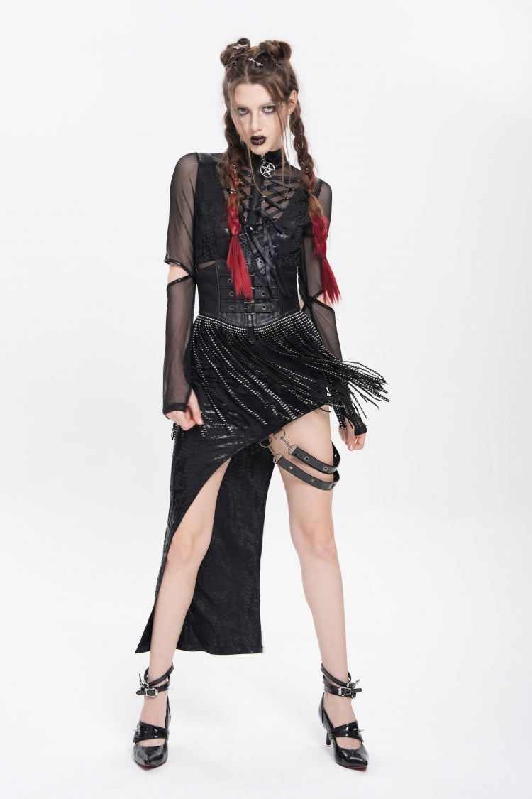 Black Lace Tassels Lace-Up Slim Buckled Women's Gothic Corset