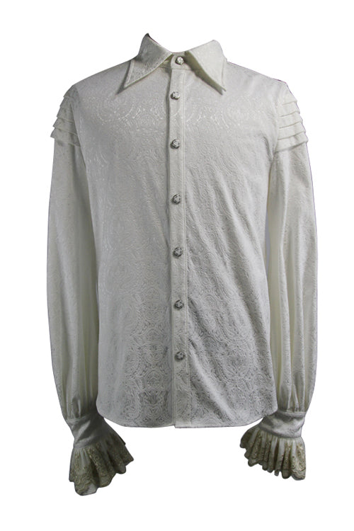 Beige Embroidered Ruffled Sleeves Jacquard Mens Gothic Blouse