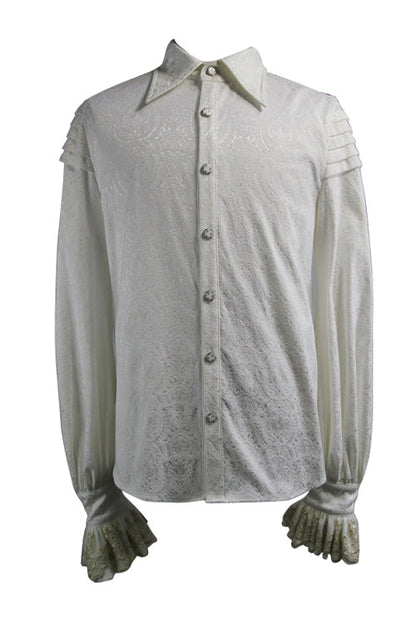 Beige Embroidered Ruffled Sleeves Jacquard Mens Gothic Blouse