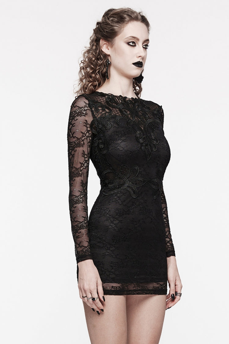 Black Floral Embroidery Lace Women's Gothic Dress