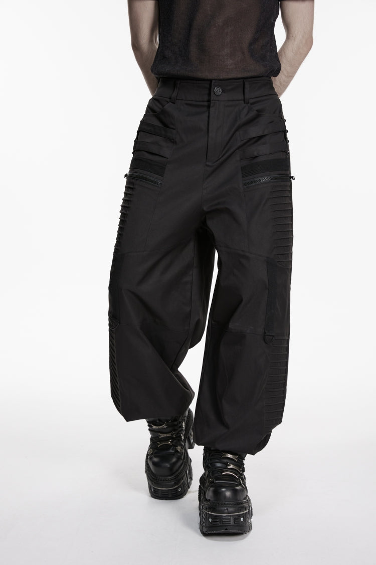 Black Multi-Layered Pleated Men's Gothic Cool Tapered Pants