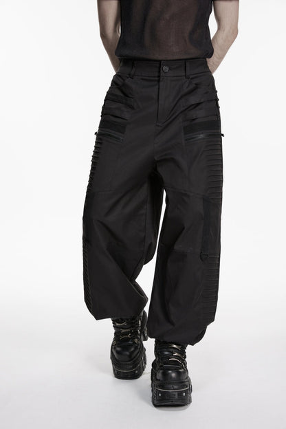 Black Multi-Layered Pleated Men's Gothic Cool Tapered Pants