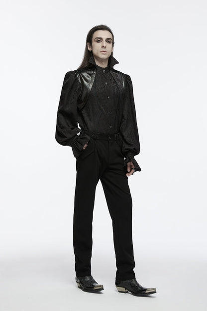 Black Long Puff Sleeves Lace-Up Men's Gothic Blouse