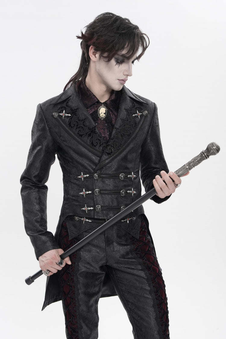 Black Lapel Collar Long Sleeves Lace-Up Slim Men's Gothic Handsome Double-Breasted Jacket