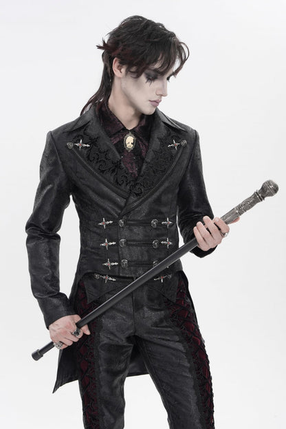 Black Lapel Collar Long Sleeves Lace-Up Slim Men's Gothic Handsome Double-Breasted Jacket