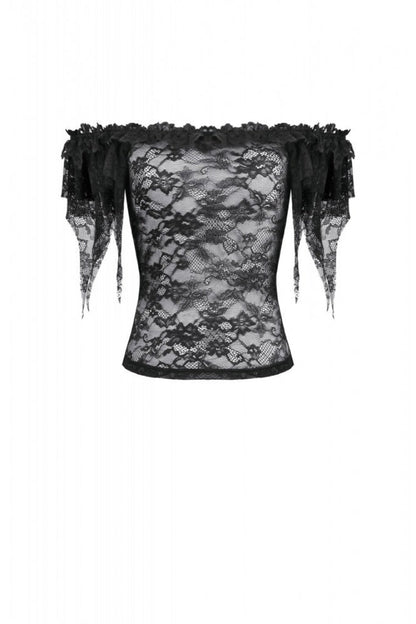 Black Off Shoulder Floral Sheer Lace Women's Gothic Top