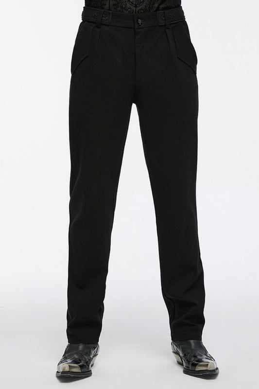 Black Buckle Floral Men's Gothic Waistband Pants