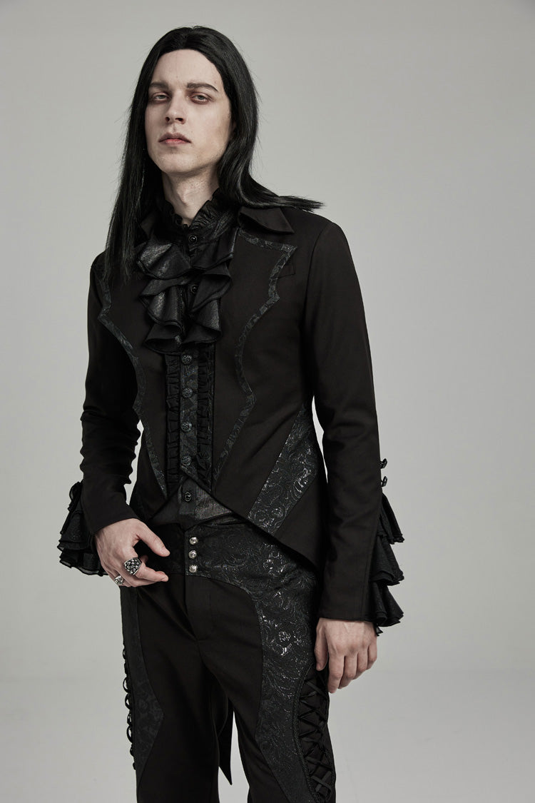Black Bat Collar Ruffle Men's Swallow-tailed Gothic Coat
