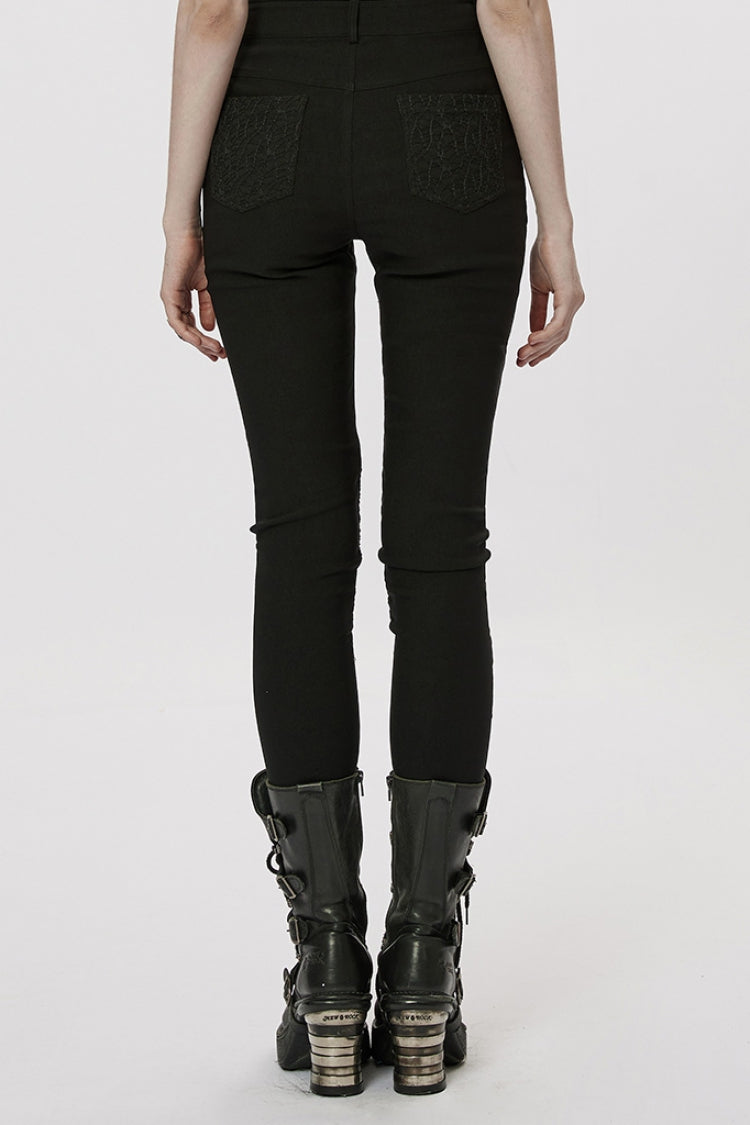 Black Hollow Japanese Buckles Stitching Mesh Women's Gothic Leggings