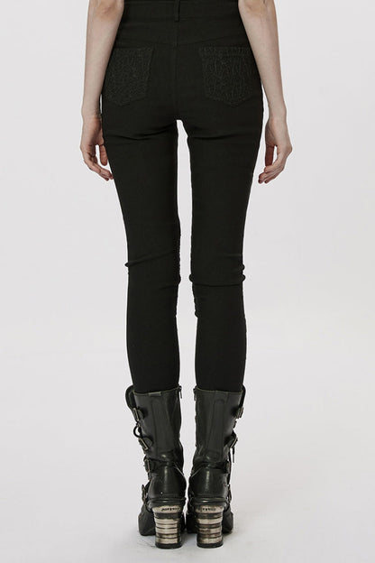 Black Hollow Japanese Buckles Stitching Mesh Women's Gothic Leggings
