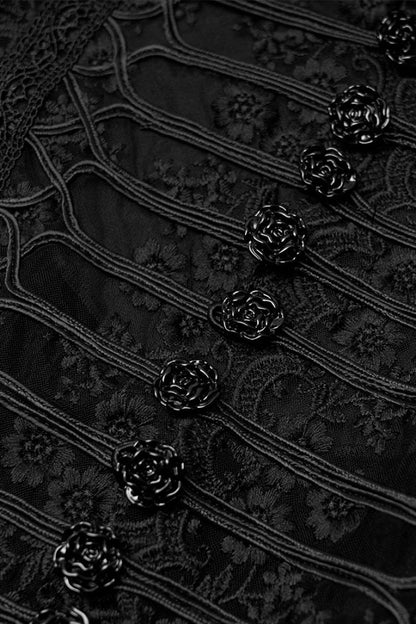 Black Long Trumpet Sleeves Hollow Lace-Up Women's Gothic Dress