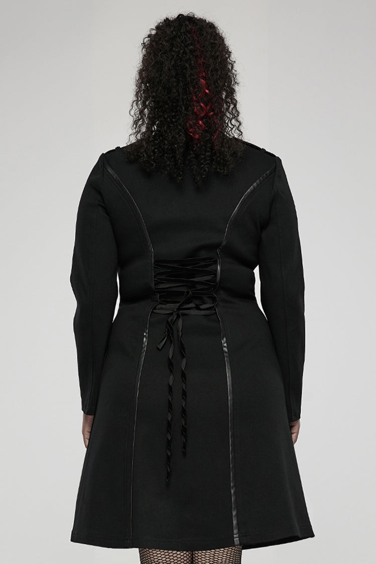 Black Elasticity Knitted Stitching Glued Fabric Slim And Handsome Pocket Decoration Metal Zipper Women's Plus Size Punk Dress