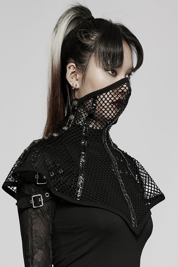 Black Leather Stitching Ripped Women's Gothic Mask