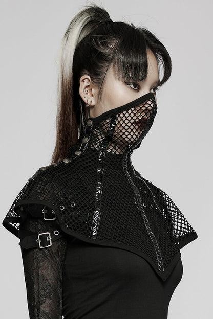 Black Leather Stitching Ripped Women's Gothic Mask