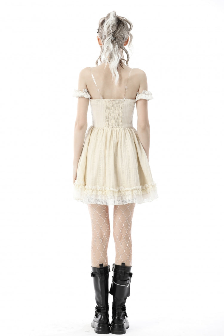 Apricot Short Sleeves Multi-Layered Ruffled Lace Women's Steampunk Slip Graduation Dress
