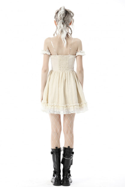 Apricot Short Sleeves Multi-Layered Ruffled Lace Women's Steampunk Slip Graduation Dress