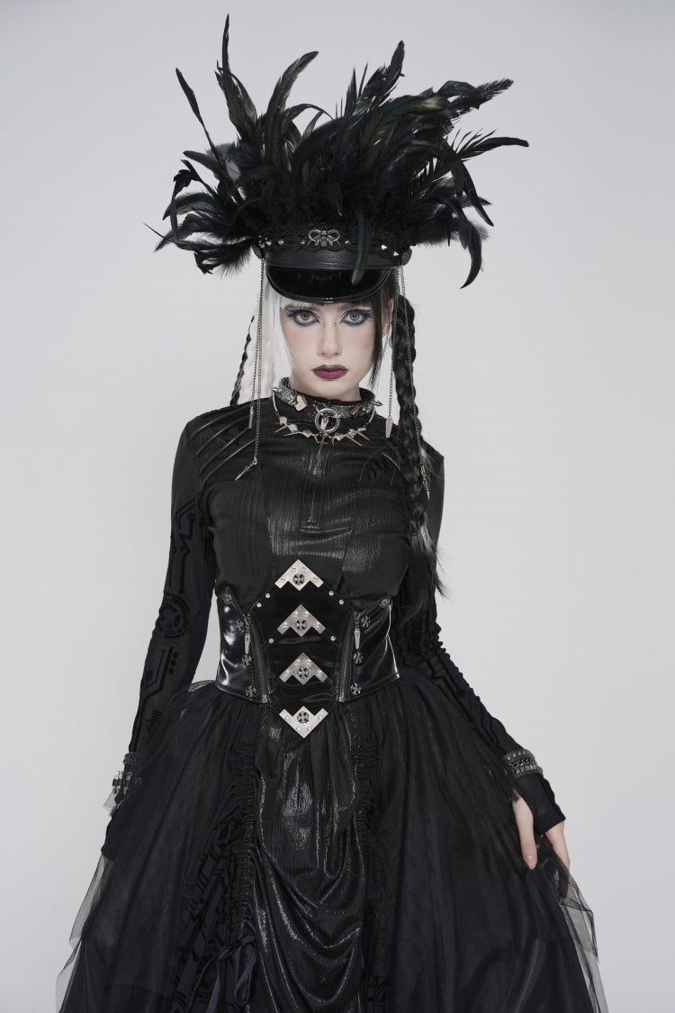 Black Lace-Up Slim Irregular Zippered Women's Punk Corset
