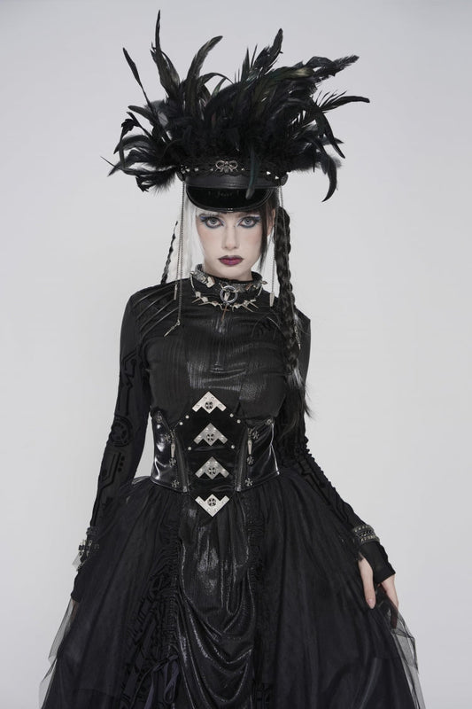 Black Lace-Up Slim Irregular Zippered Women's Punk Corset
