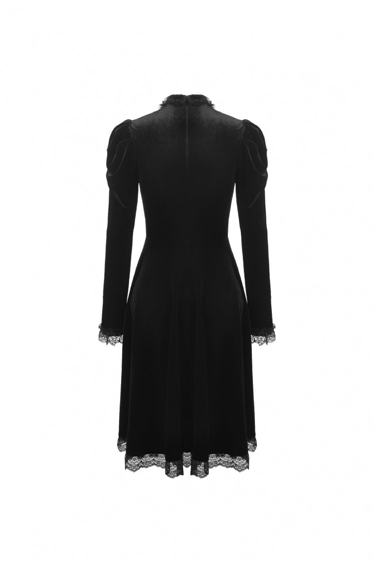 Black Lace Long Puff Sleeves Women's Gothic Velet Dress