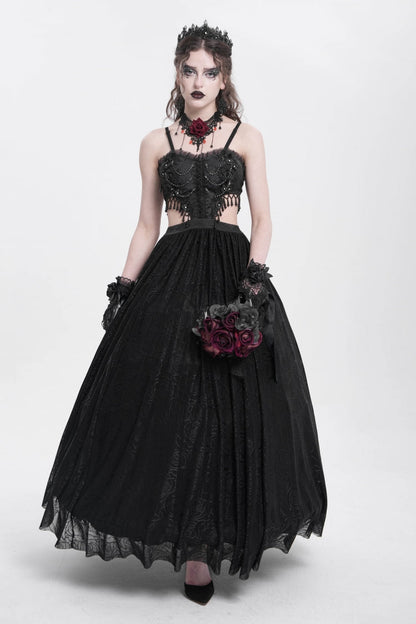 Black Jacquard Floral Embroidery Lace Ripped Women's Gothic Party Slip Dress