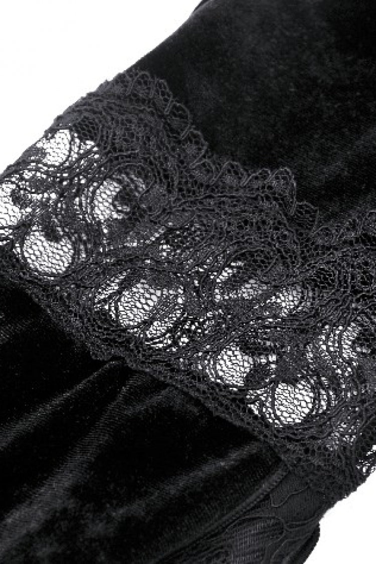 Black Long Puff Flared Sleeves Ruffled Lace Spliced Velvet Women's Gothic Cape
