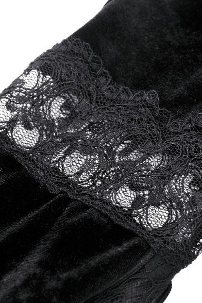 Black Long Puff Flared Sleeves Ruffled Lace Spliced Velvet Women's Gothic Cape