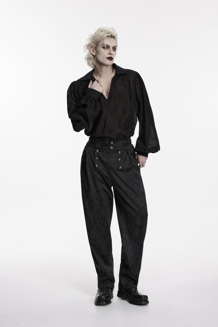 Black Floral Jacquard Men's Gothic Gorgeous Double-breasted Pants